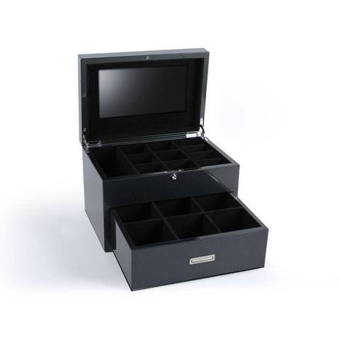 Video Box - Silver Carbon Fiber, inner velvet, set light Black